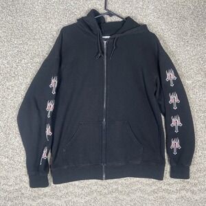 Danielle Guizio Zip Up Hoodie Black Flames Cross Embroidery Rare Streetwear